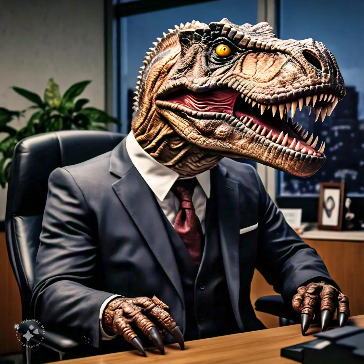 un_tiranosaurio_rex_traje_sentado_en_una_oficina_como_si_fuera_el_gerente_general_de_una_empresa