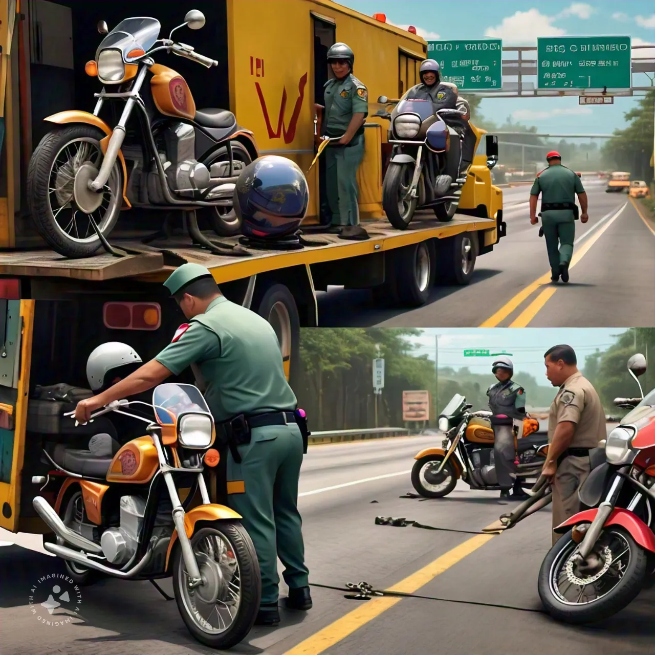 una_escena_detallada_mostrando_varios_motocicletas_siendo_cargadas_en_un_cami_n_gr_a_como_parte_de_una_operaci_n_de_tr_fico_incluye_dos_entornos_distintos_uno_en_una_calle_urbana_tranquila_donde_una_motocicleta_se_est_confisc
